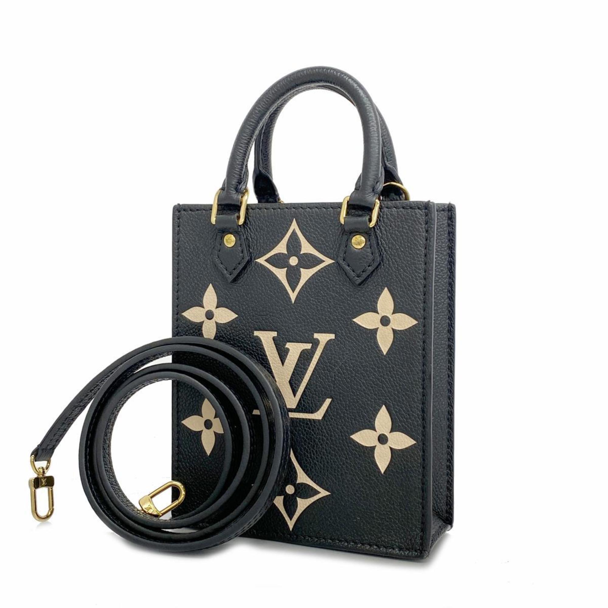 Louis Vuitton Shoulder Bag Monogram Empreinte Bicolor Petite Sac Plat M81416 Black Beige Women's