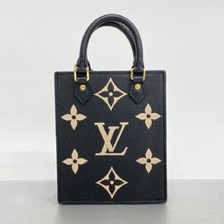 Louis Vuitton Shoulder Bag Monogram Empreinte Bicolor Petite Sac Plat M81416 Black Beige Women's