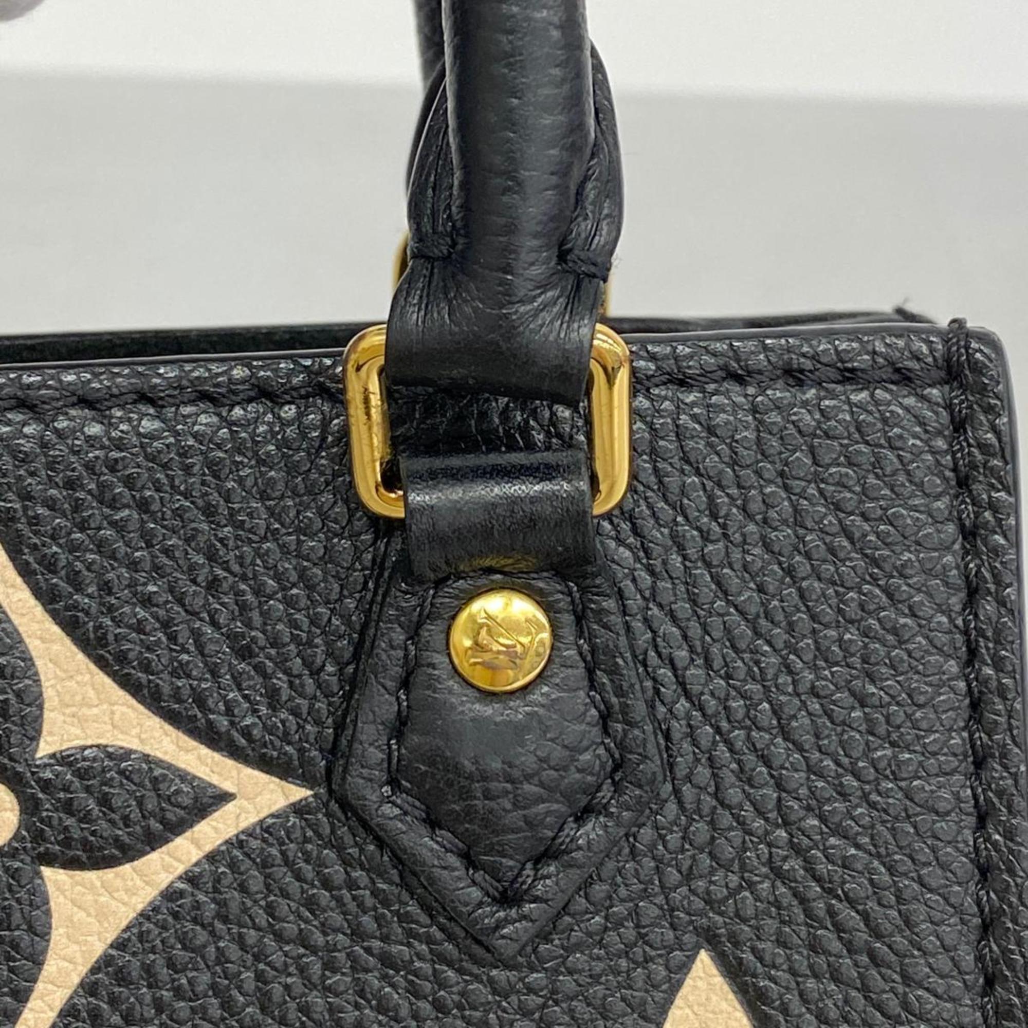 Louis Vuitton Shoulder Bag Monogram Empreinte Bicolor Petite Sac Plat M81416 Black Beige Women's