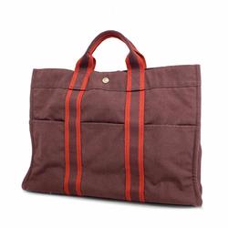 Hermes Tote Bag Foule MM Canvas Bordeaux Women's