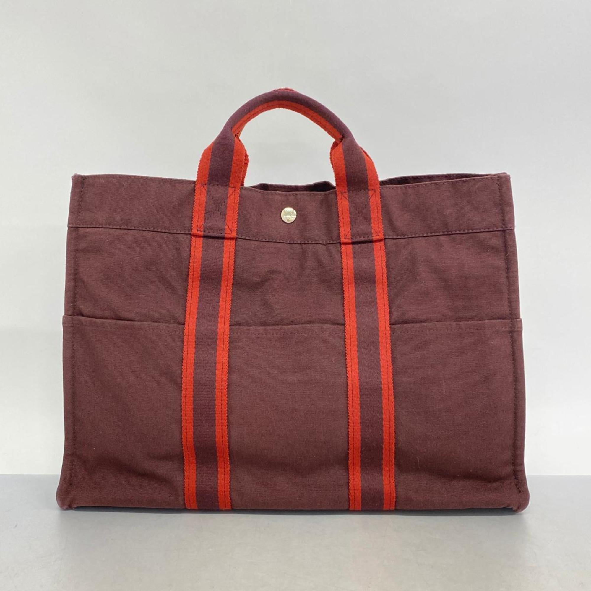 Hermes Tote Bag Foule MM Canvas Bordeaux Women's