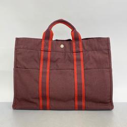 Hermes Tote Bag Foule MM Canvas Bordeaux Women's