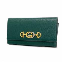 Gucci Long Wallet Zumi 573612 Leather Green Women's