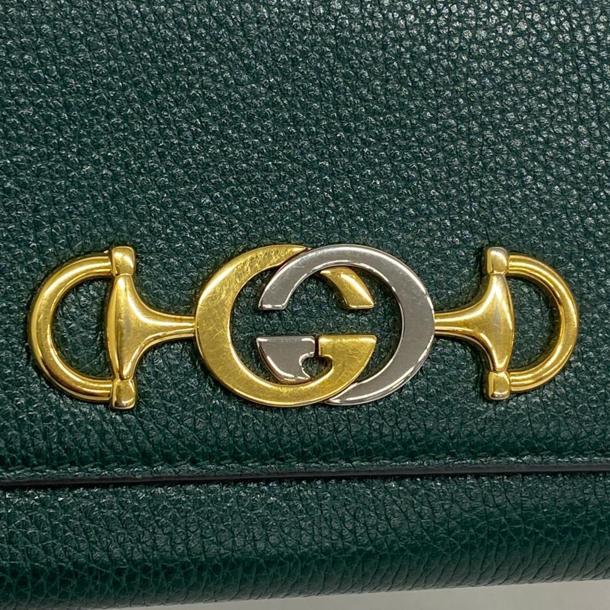 Gucci Long Wallet Zumi 573612 Leather Green Women's