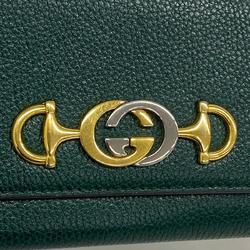 Gucci Long Wallet Zumi 573612 Leather Green Women's