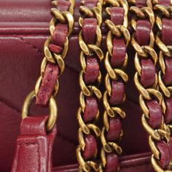 Chanel Shoulder Bag V Stitch W Chain Lambskin Bordeaux Women's