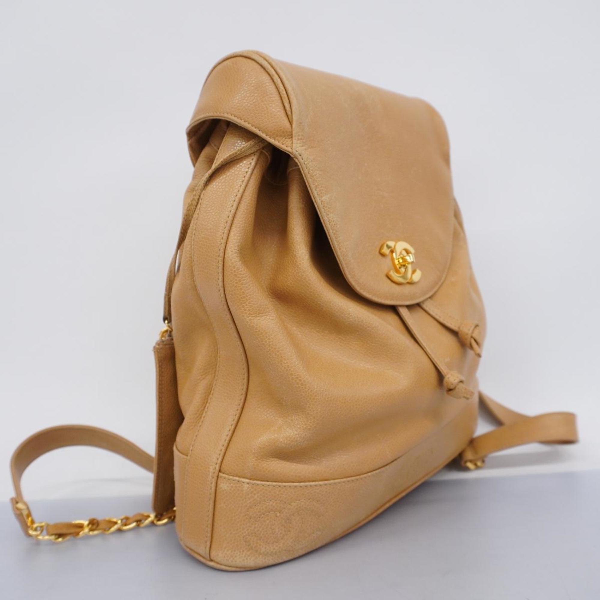 Chanel Backpack Triple Coco Caviar Skin Beige Women's