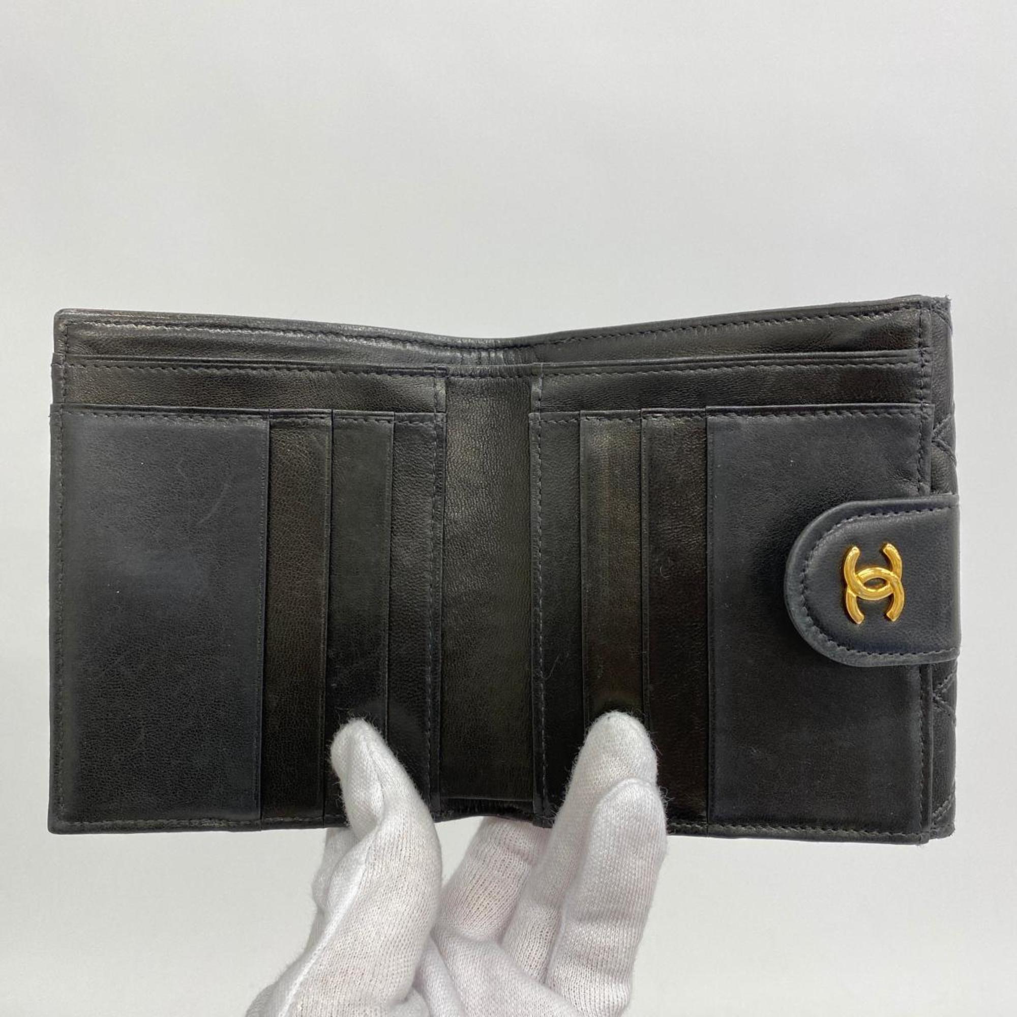 Chanel Wallet Bicolor Lambskin Black Women's