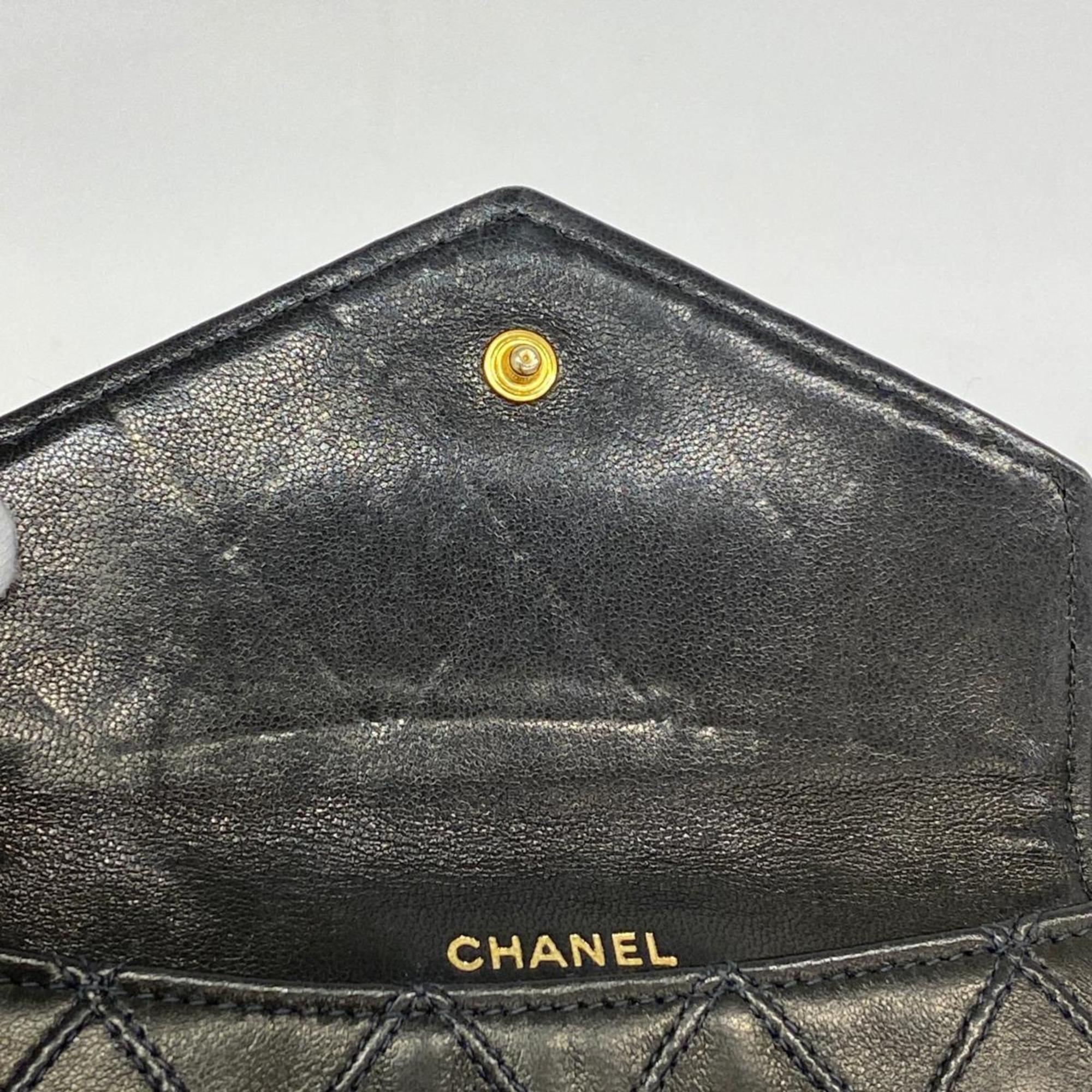 Chanel Wallet Bicolor Lambskin Black Women's