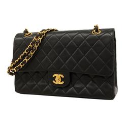 Chanel Shoulder Bag Matelasse W Flap Chain Lambskin Black Women's