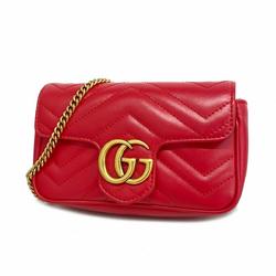 Gucci Shoulder Bag GG Marmont 476433 Leather Red Women's