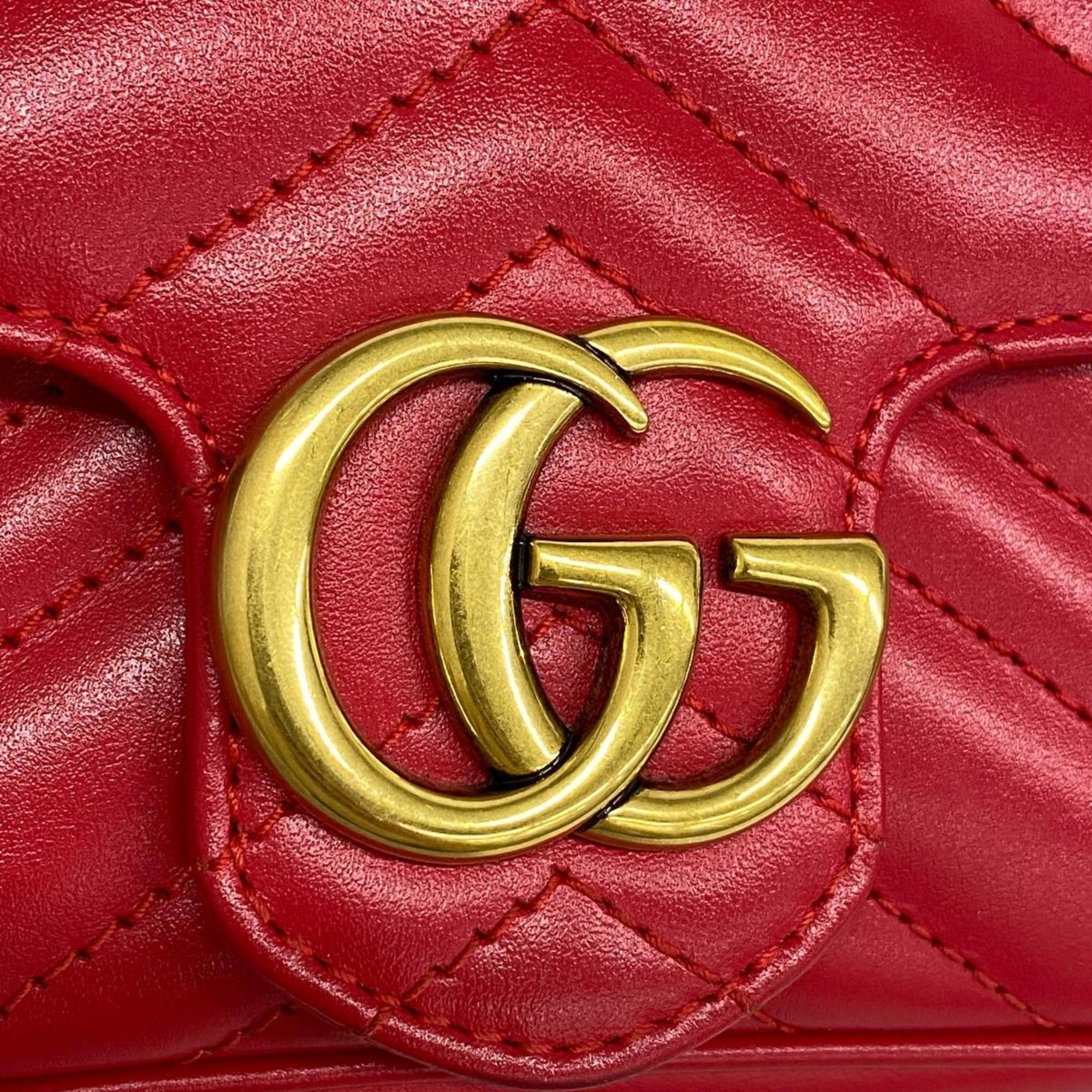 Gucci Shoulder Bag GG Marmont 476433 Leather Red Women's