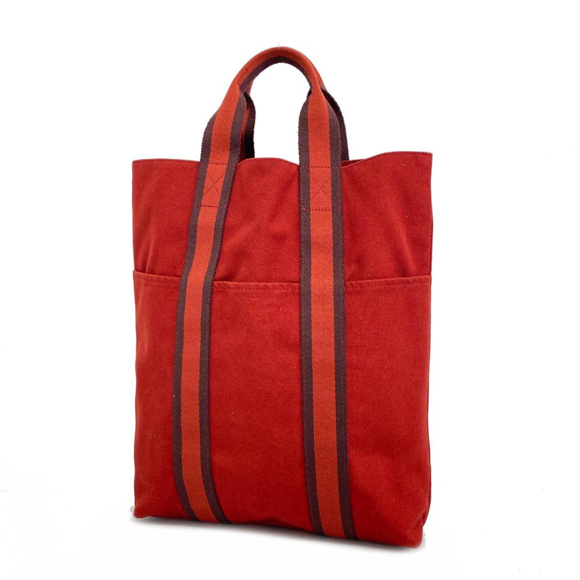 Hermes Tote Bag Fool To Cabas Canvas Red Women's