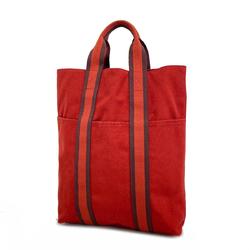 Hermes Tote Bag Fool To Cabas Canvas Red Women's