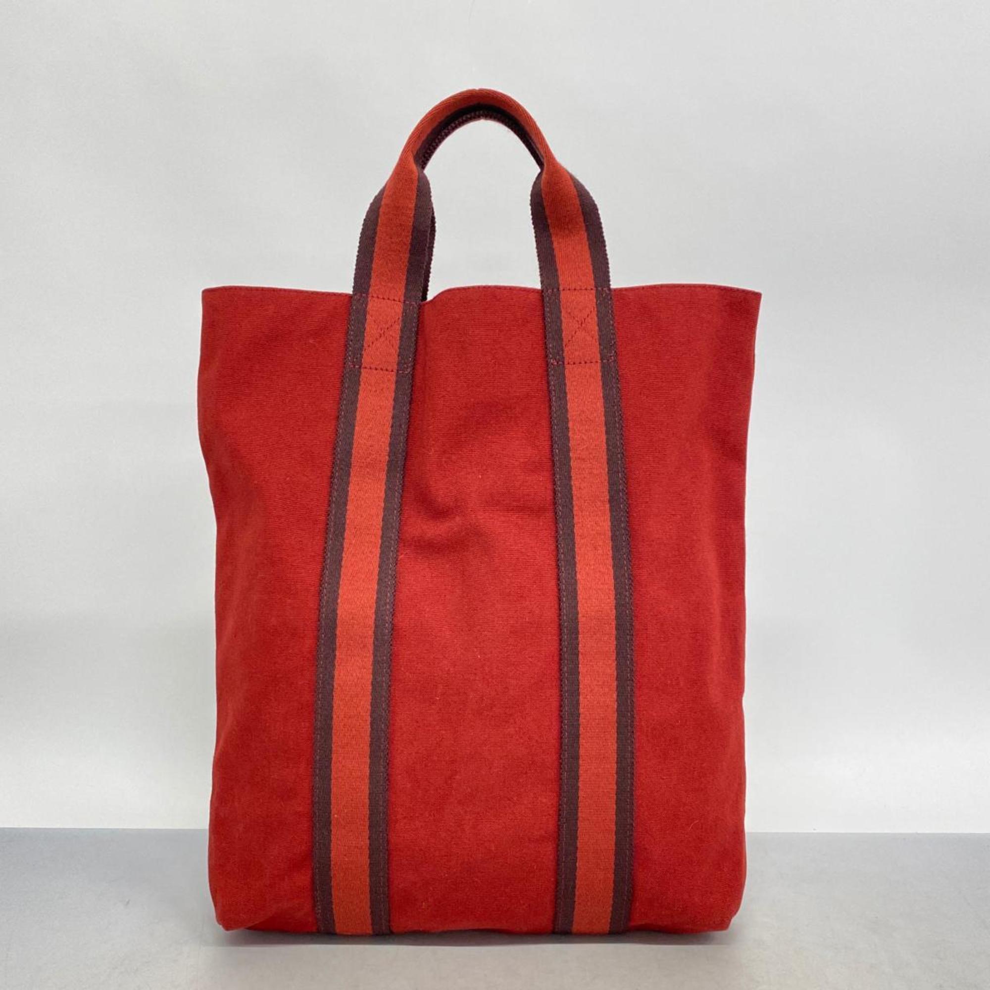 Hermes Tote Bag Fool To Cabas Canvas Red Women's