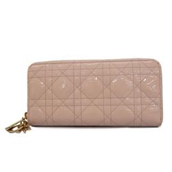 Christian Dior Long Wallet Cannage Enamel Sherbet Pink Champagne Women's