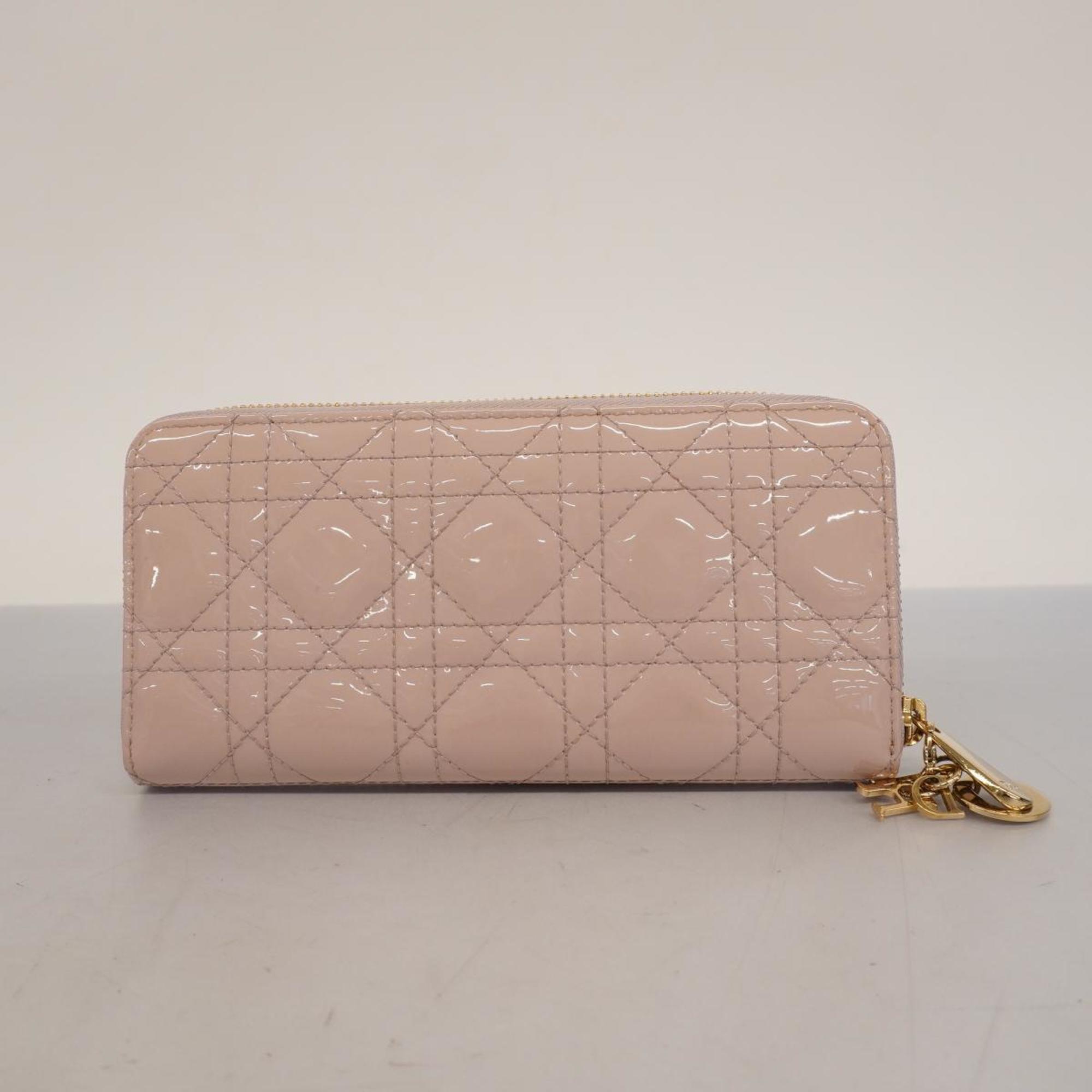 Christian Dior Long Wallet Cannage Enamel Sherbet Pink Champagne Women's