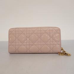 Christian Dior Long Wallet Cannage Enamel Sherbet Pink Champagne Women's