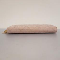 Christian Dior Long Wallet Cannage Enamel Sherbet Pink Champagne Women's