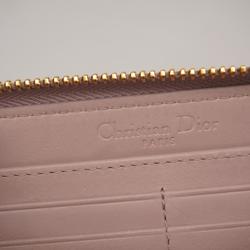 Christian Dior Long Wallet Cannage Enamel Sherbet Pink Champagne Women's