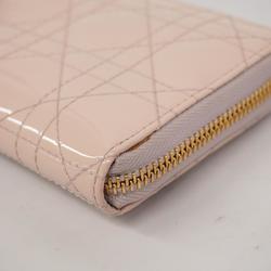 Christian Dior Long Wallet Cannage Enamel Sherbet Pink Champagne Women's