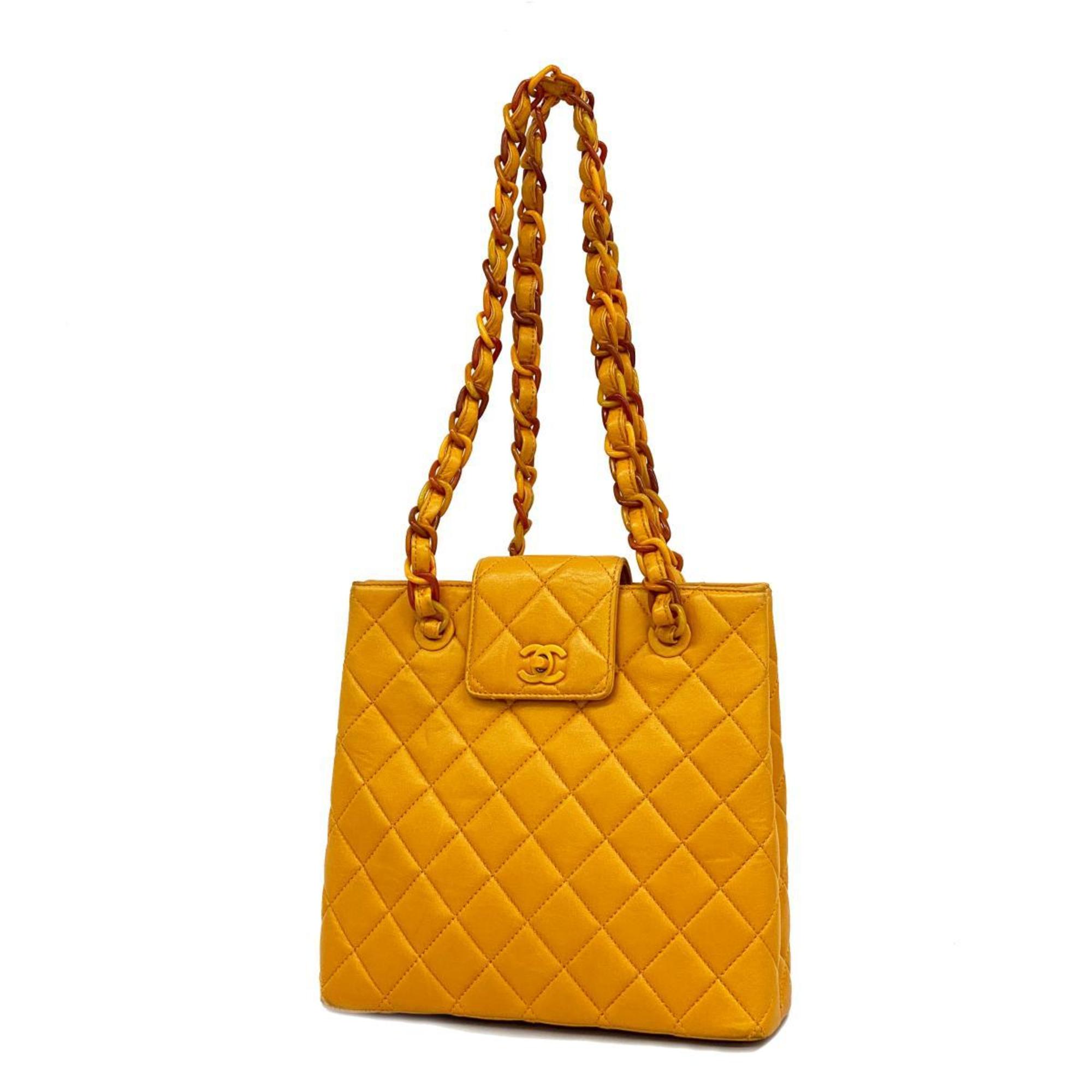 Chanel Shoulder Bag Matelasse Chain Lambskin Orange Women's