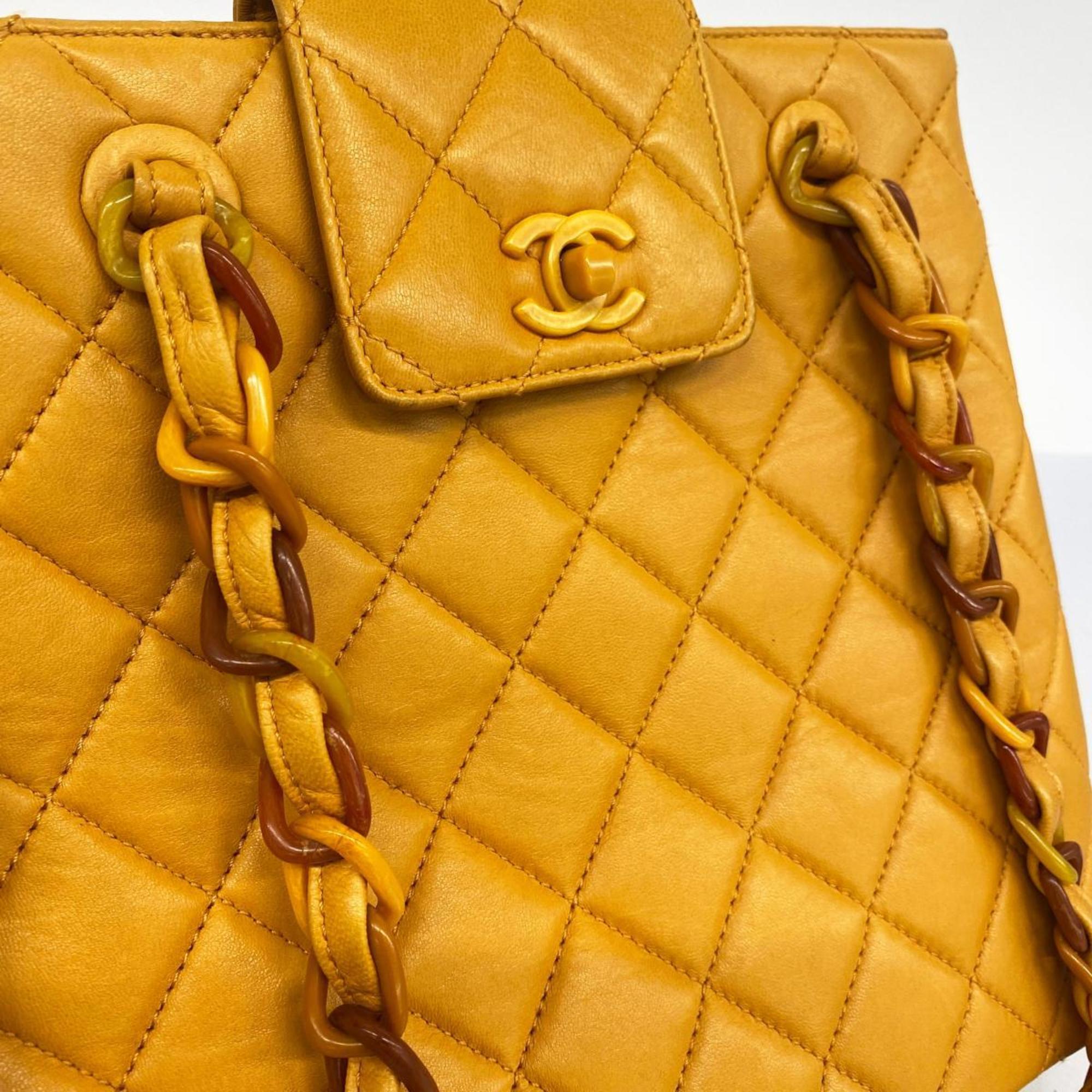 Chanel Shoulder Bag Matelasse Chain Lambskin Orange Women's