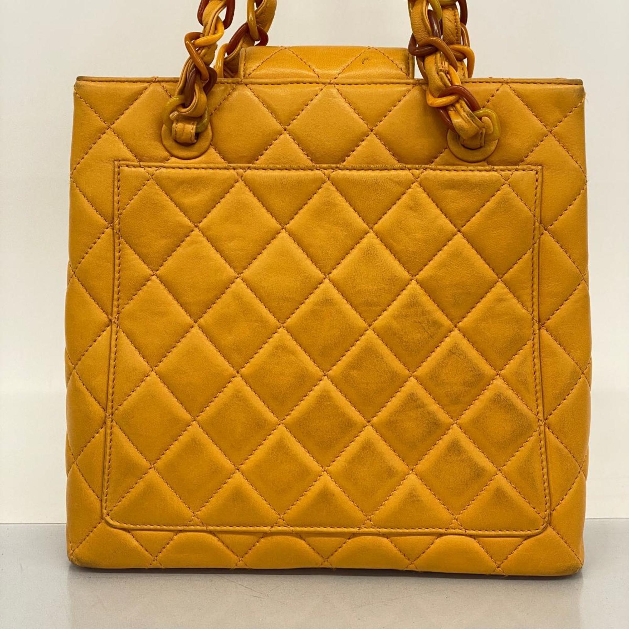 Chanel Shoulder Bag Matelasse Chain Lambskin Orange Women's