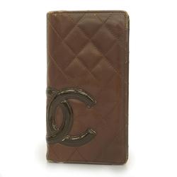 Chanel Long Wallet Cambon Lambskin Patent Leather Brown Women's