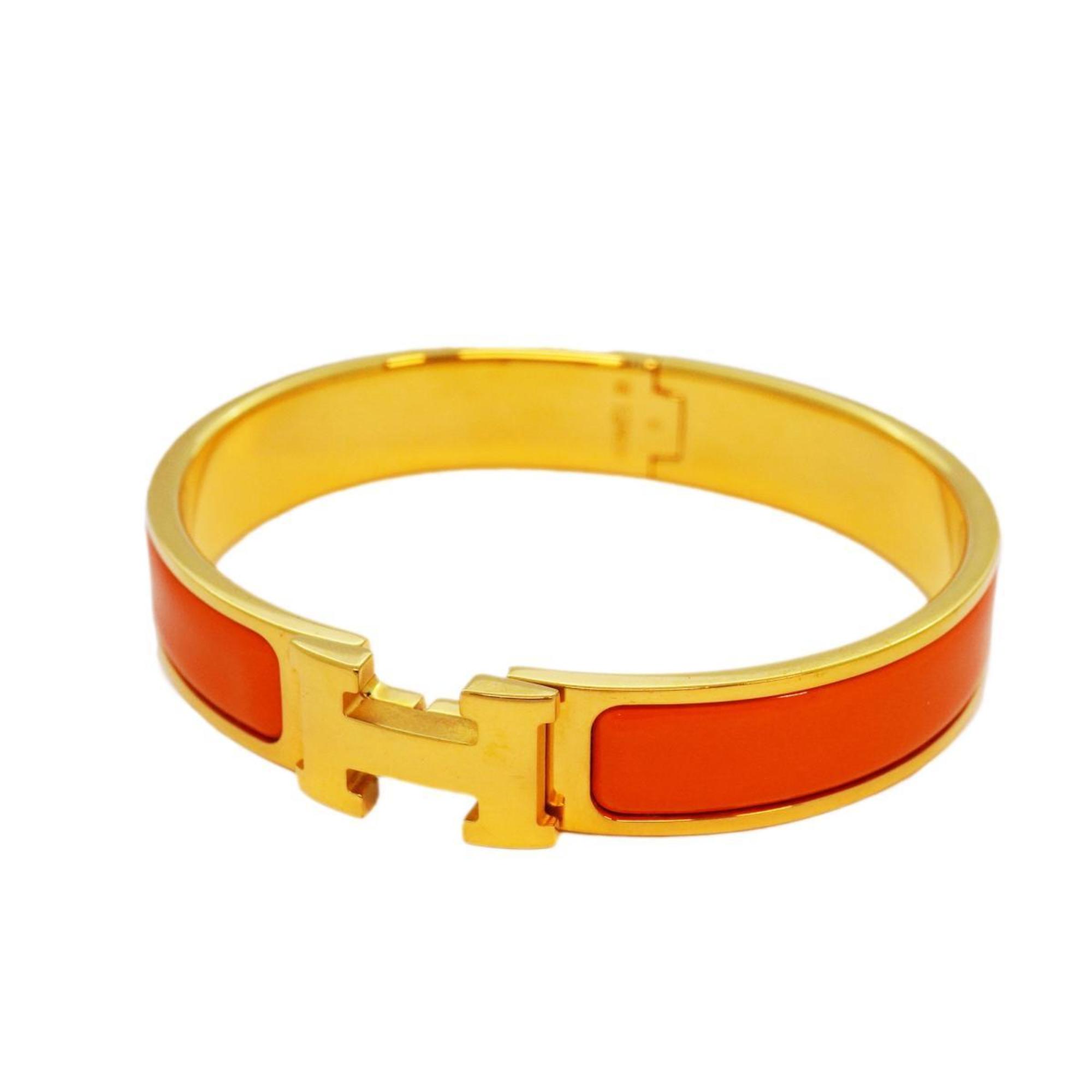 Hermes Bangle Click Clack PM GP Plated Gold Orange Women's