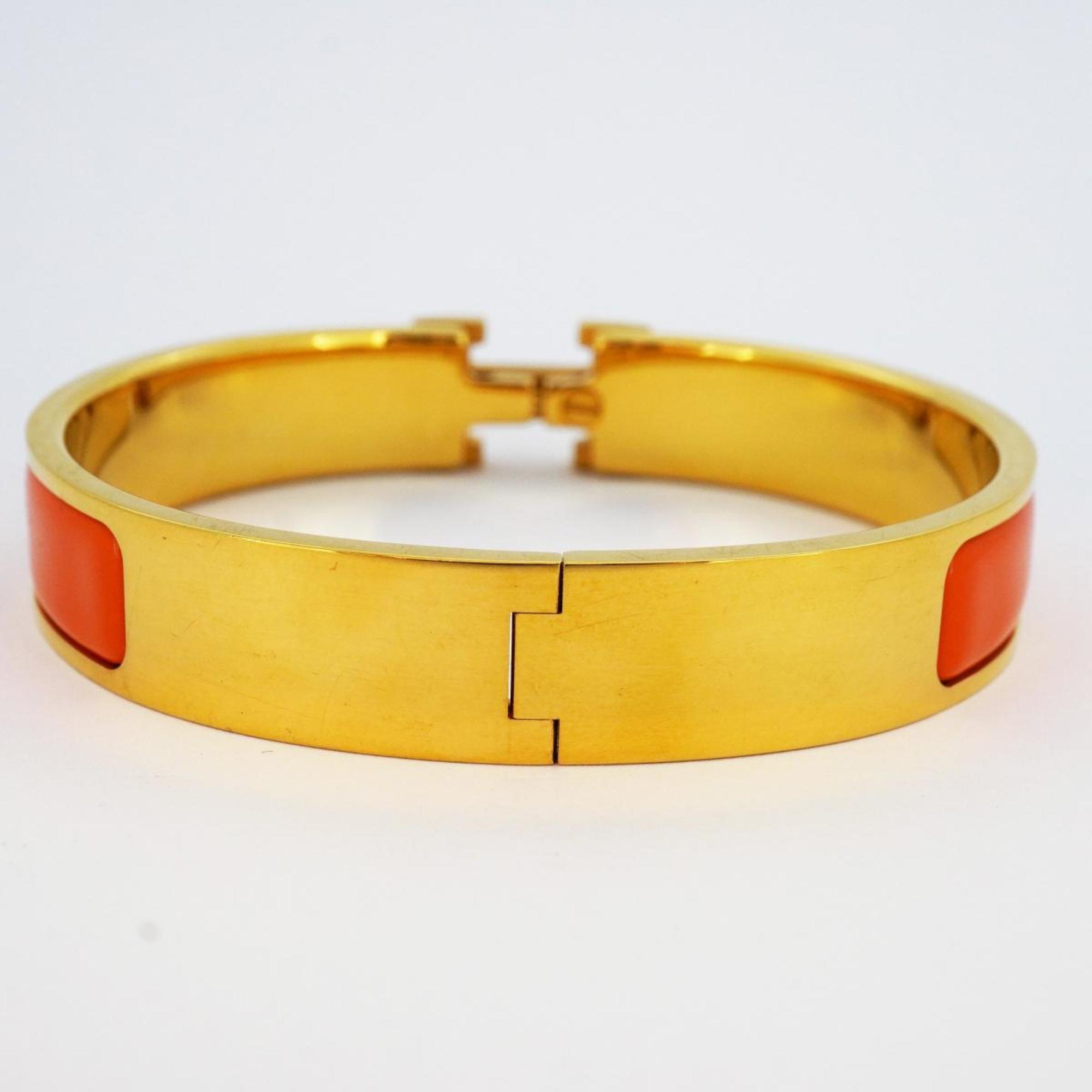 Hermes Bangle Click Clack PM GP Plated Gold Orange Women's