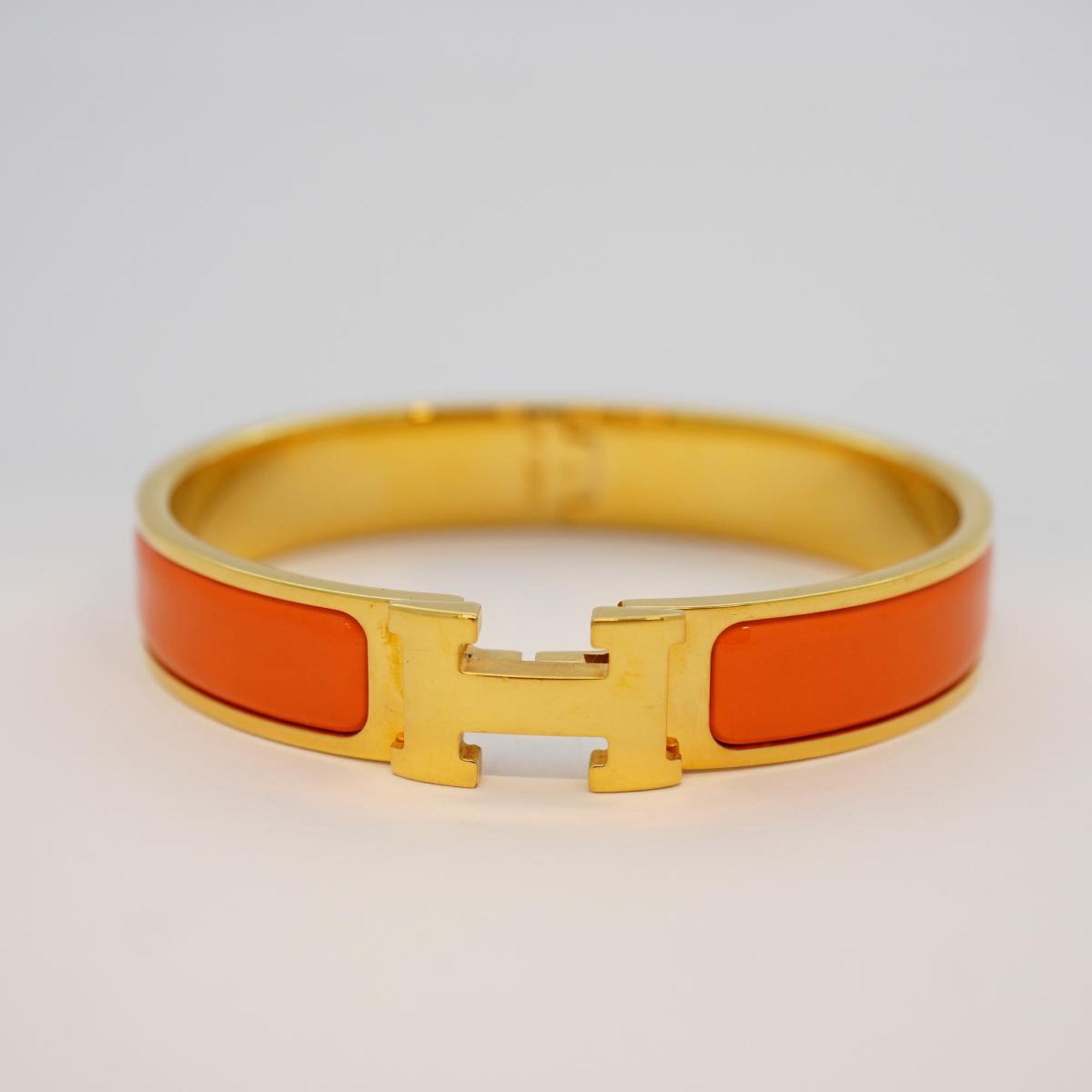 Hermes Bangle Click Clack PM GP Plated Gold Orange Women's