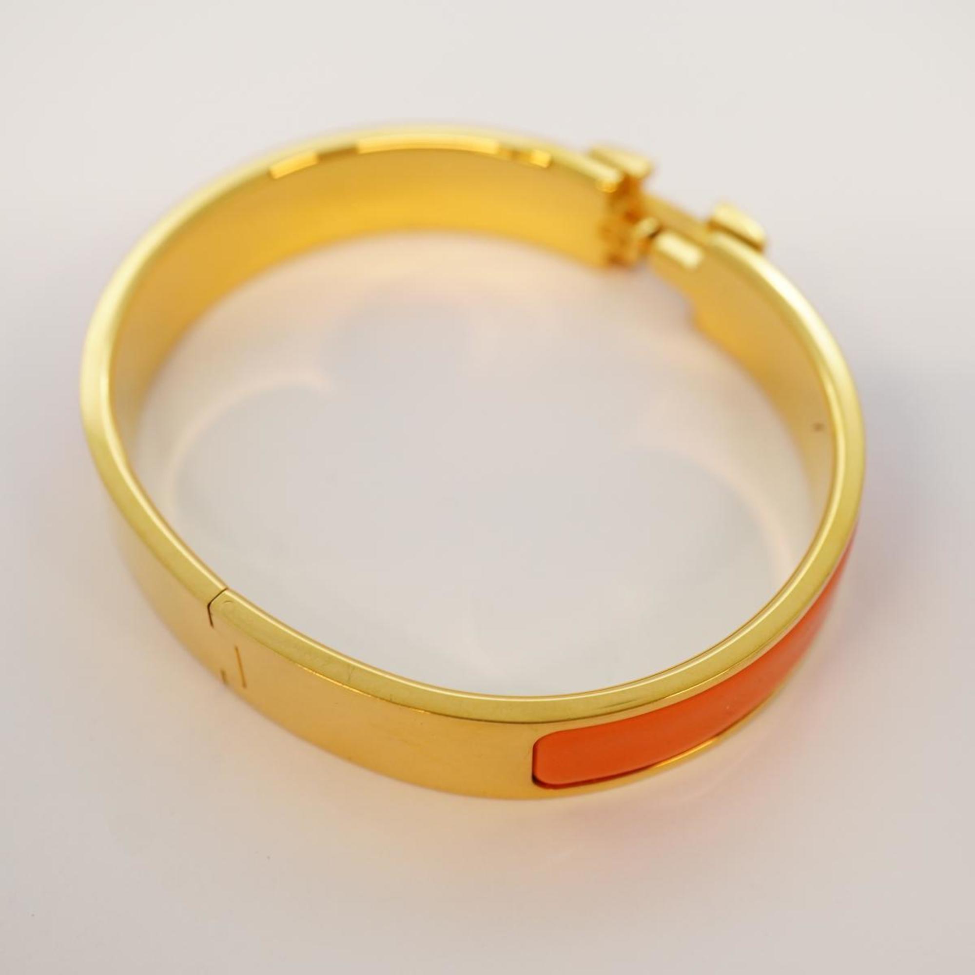 Hermes Bangle Click Clack PM GP Plated Gold Orange Women's