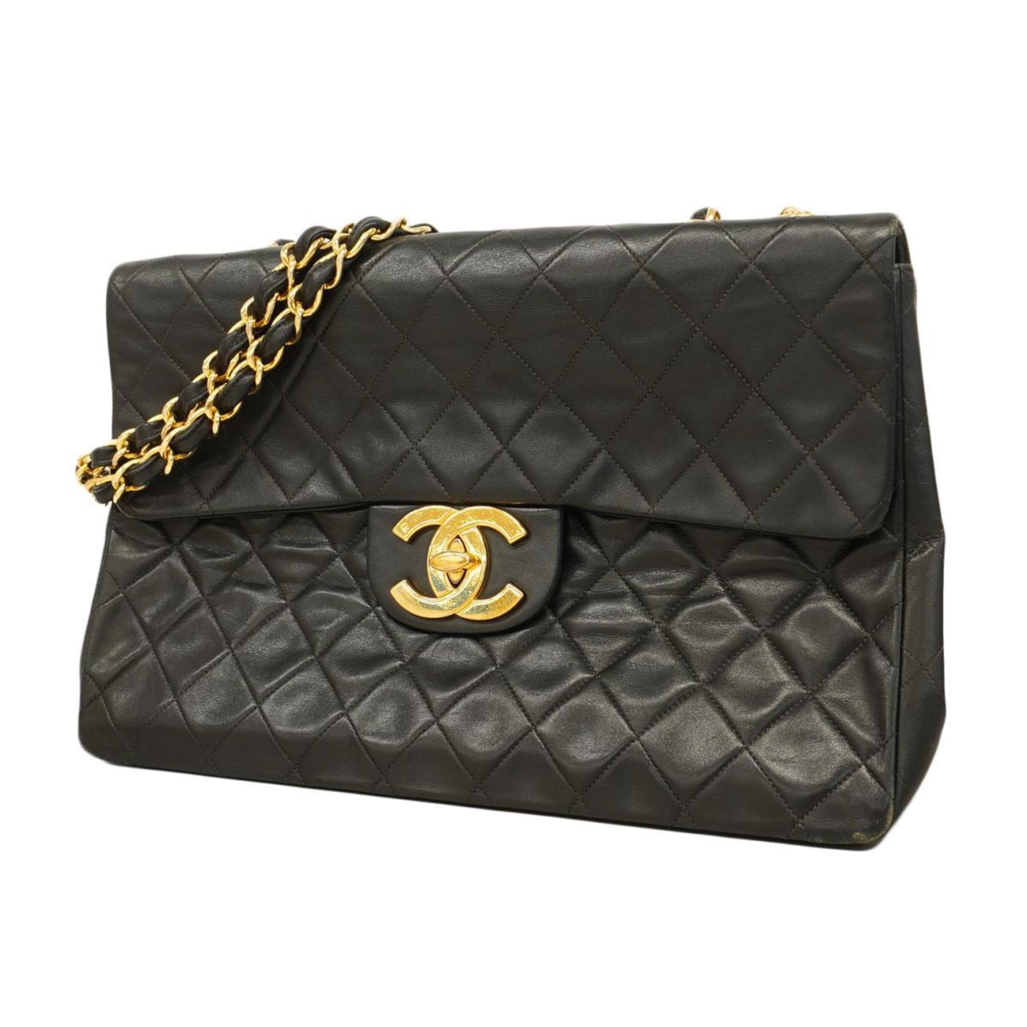 Chanel Shoulder Bag Deca Matelasse W Chain Lambskin Black Women's