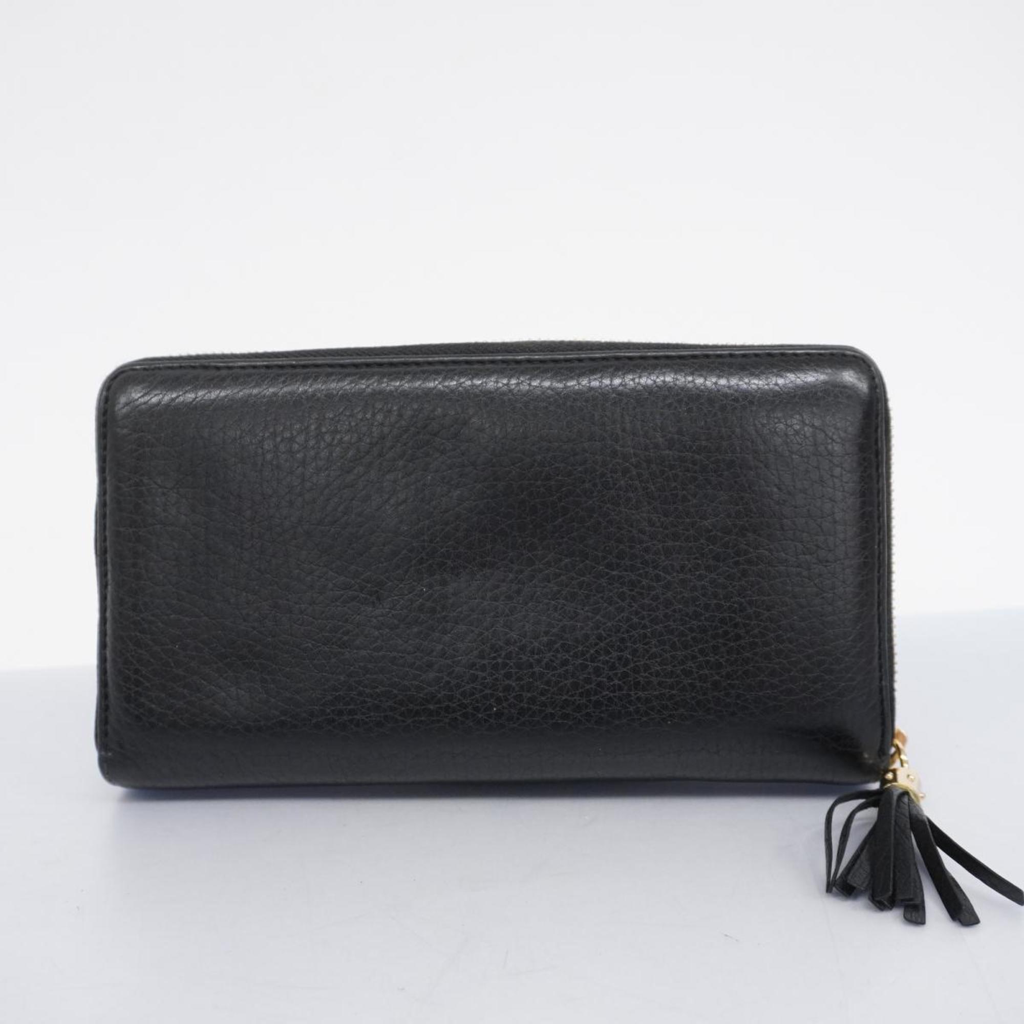 Gucci Long Wallet Soho 308280 Leather Black Champagne Women's