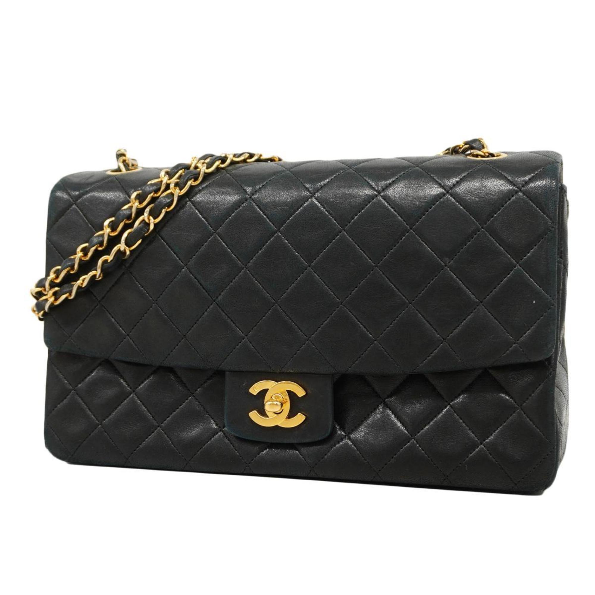 Chanel Shoulder Bag Matelasse W Chain Lambskin Black Women's