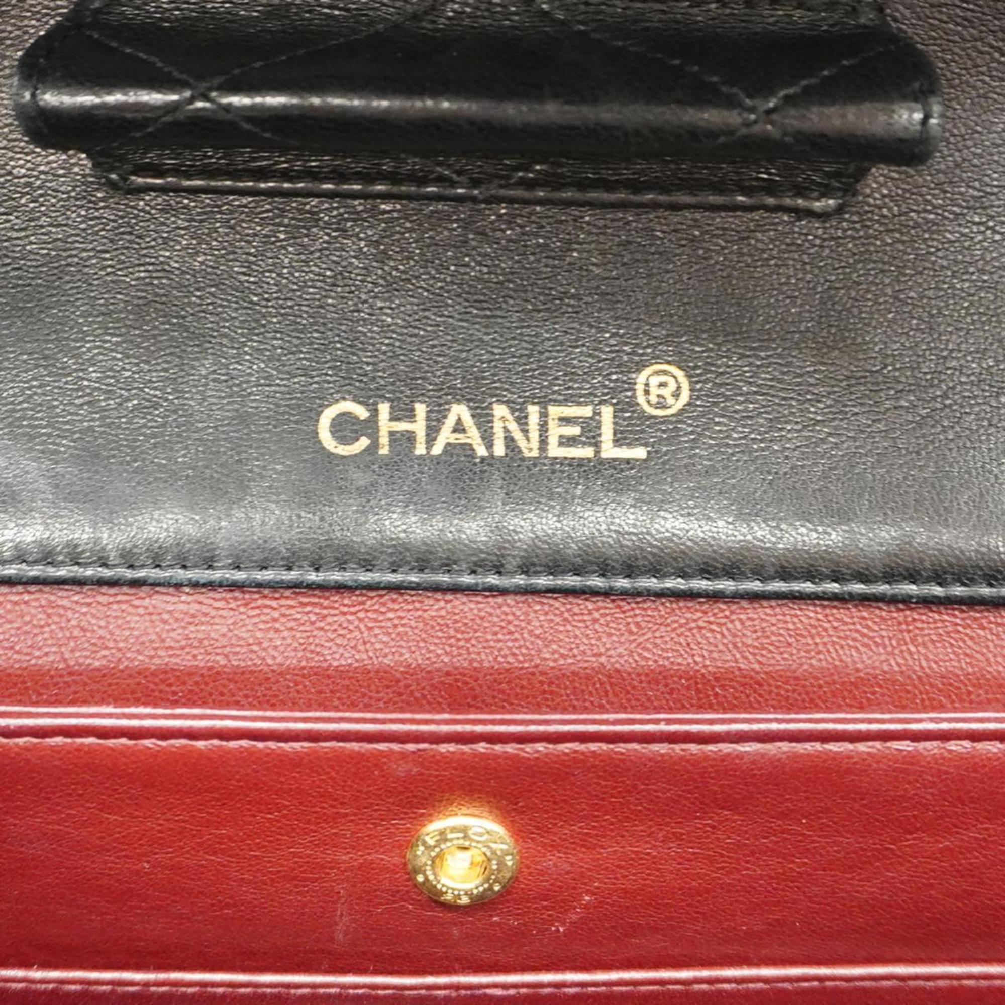 Chanel Shoulder Bag Matelasse W Chain Lambskin Black Women's