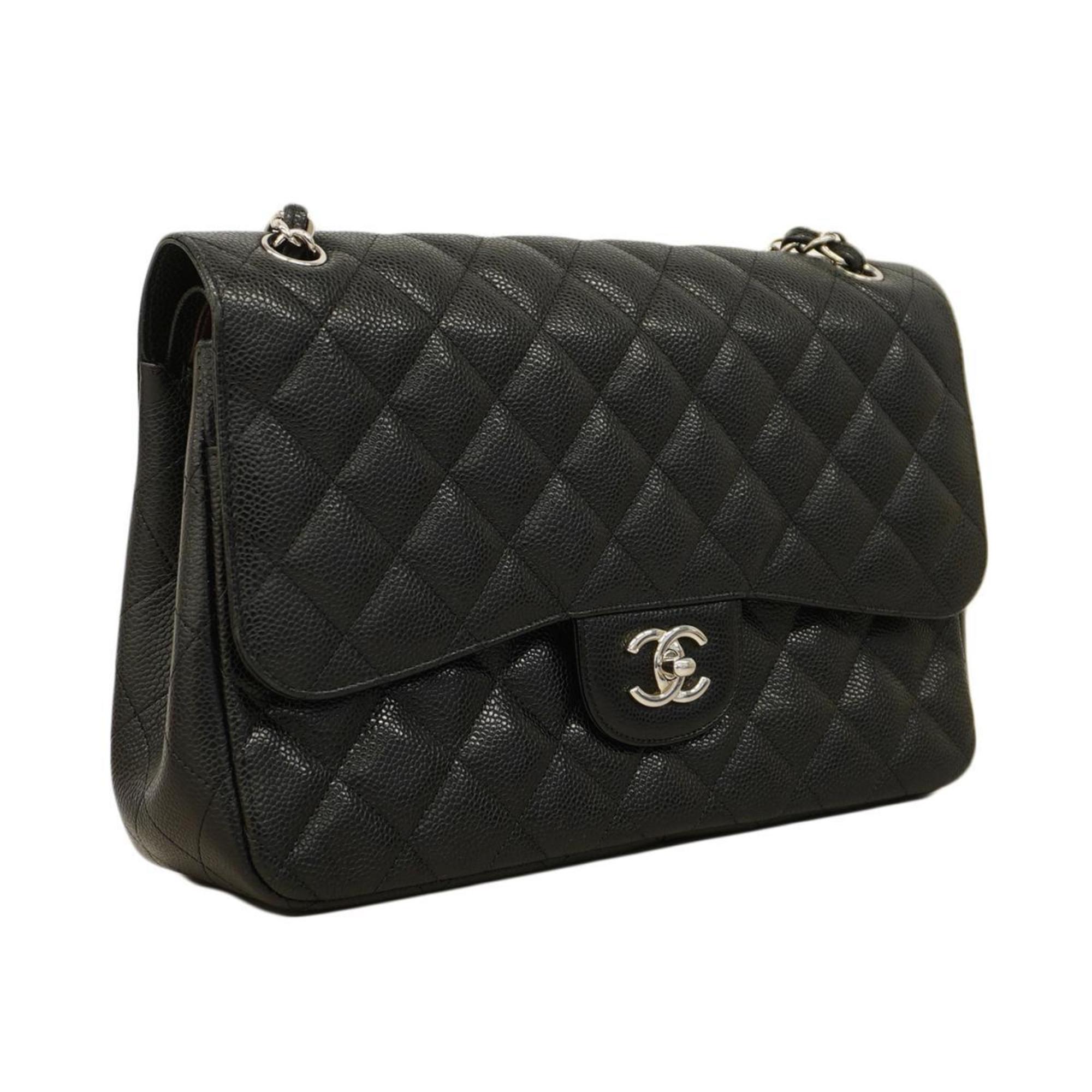 Chanel Shoulder Bag Deca Matelasse W Flap Chain Caviar Skin Black Women's