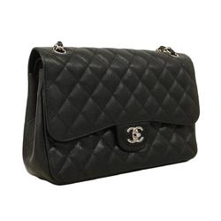 Chanel Shoulder Bag Deca Matelasse W Flap Chain Caviar Skin Black Women's