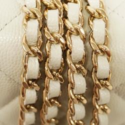 Chanel Shoulder Wallet Matelasse Chain Caviar Skin White Women's