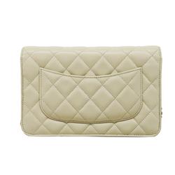 Chanel Shoulder Wallet Matelasse Chain Caviar Skin White Women's