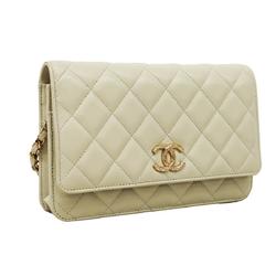 Chanel Shoulder Wallet Matelasse Chain Caviar Skin White Women's