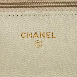 Chanel Shoulder Wallet Matelasse Chain Caviar Skin White Women's