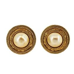 Chanel Earrings Circle Faux Pearl GP Plated Gold Women's