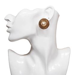 Chanel Earrings Circle Faux Pearl GP Plated Gold Women's