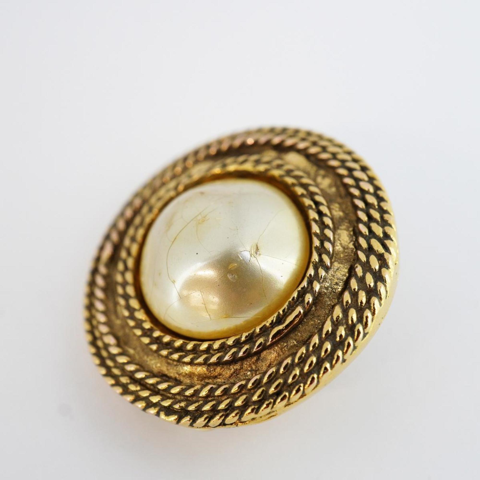 Chanel Earrings Circle Faux Pearl GP Plated Gold Women's