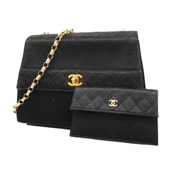 Chanel Shoulder Bag, Matelasse, Chain Shoulder, Satin, Black, Women's