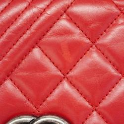 Chanel Shoulder Bag Matelasse Coco Boy W Chain Calfskin Red Women's