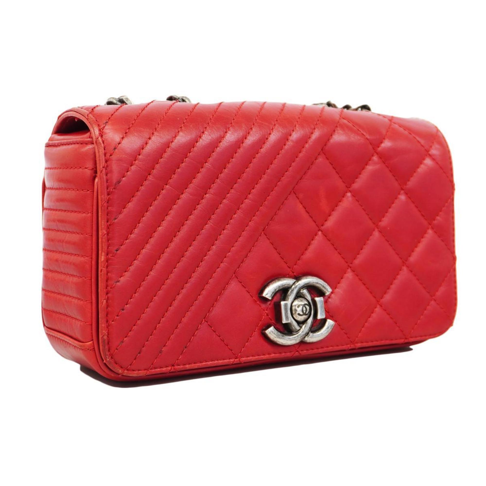 Chanel Shoulder Bag Matelasse Coco Boy W Chain Calfskin Red Women's