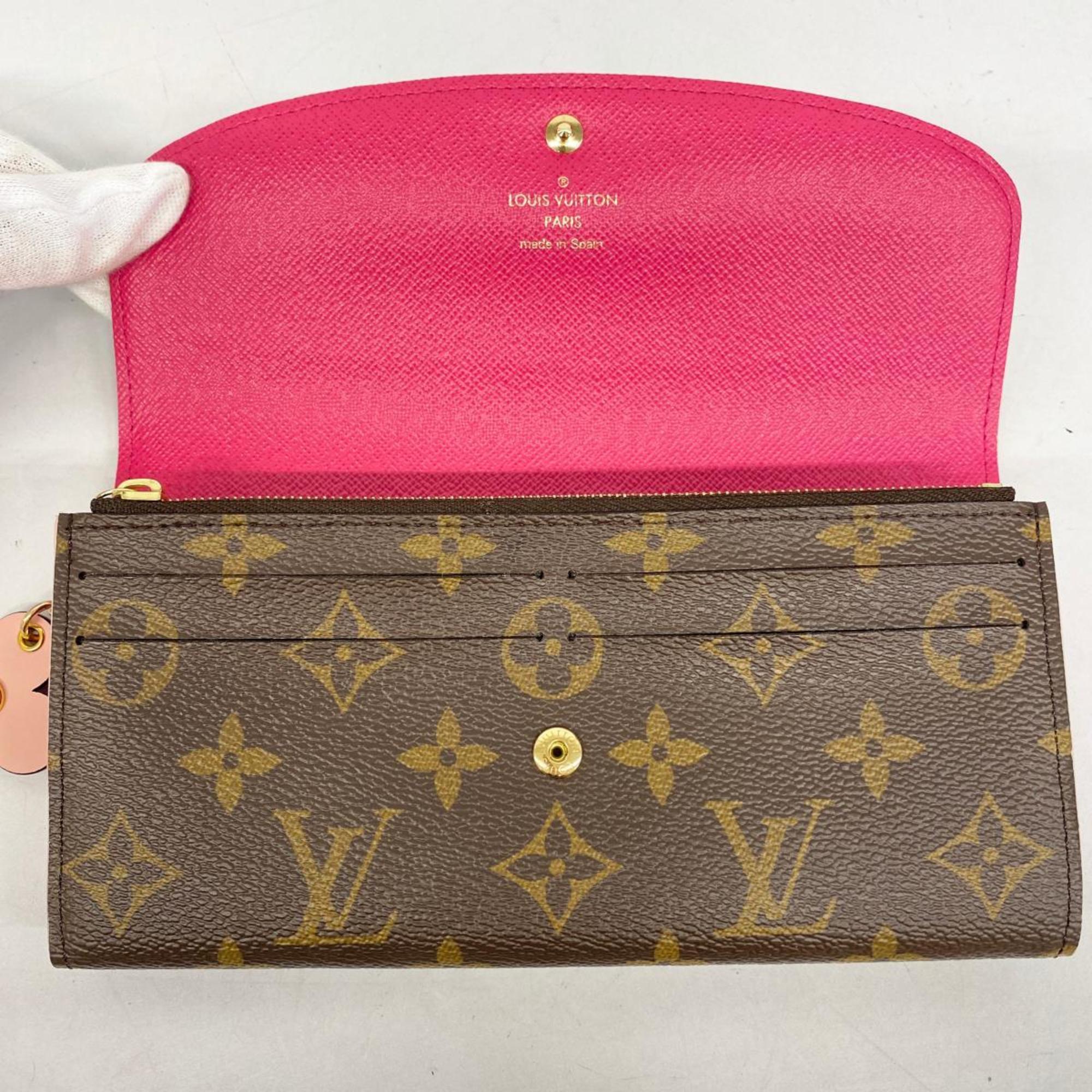 Louis Vuitton Long Wallet Monogram Flower Portefeuille Emily M68313 Brown Hot Pink Ladies